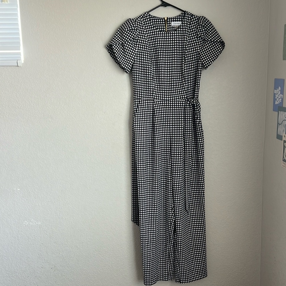 Calvin Klein NWT TIE WAIST JUMPSUIT Houndstooth Black And White SZ 4